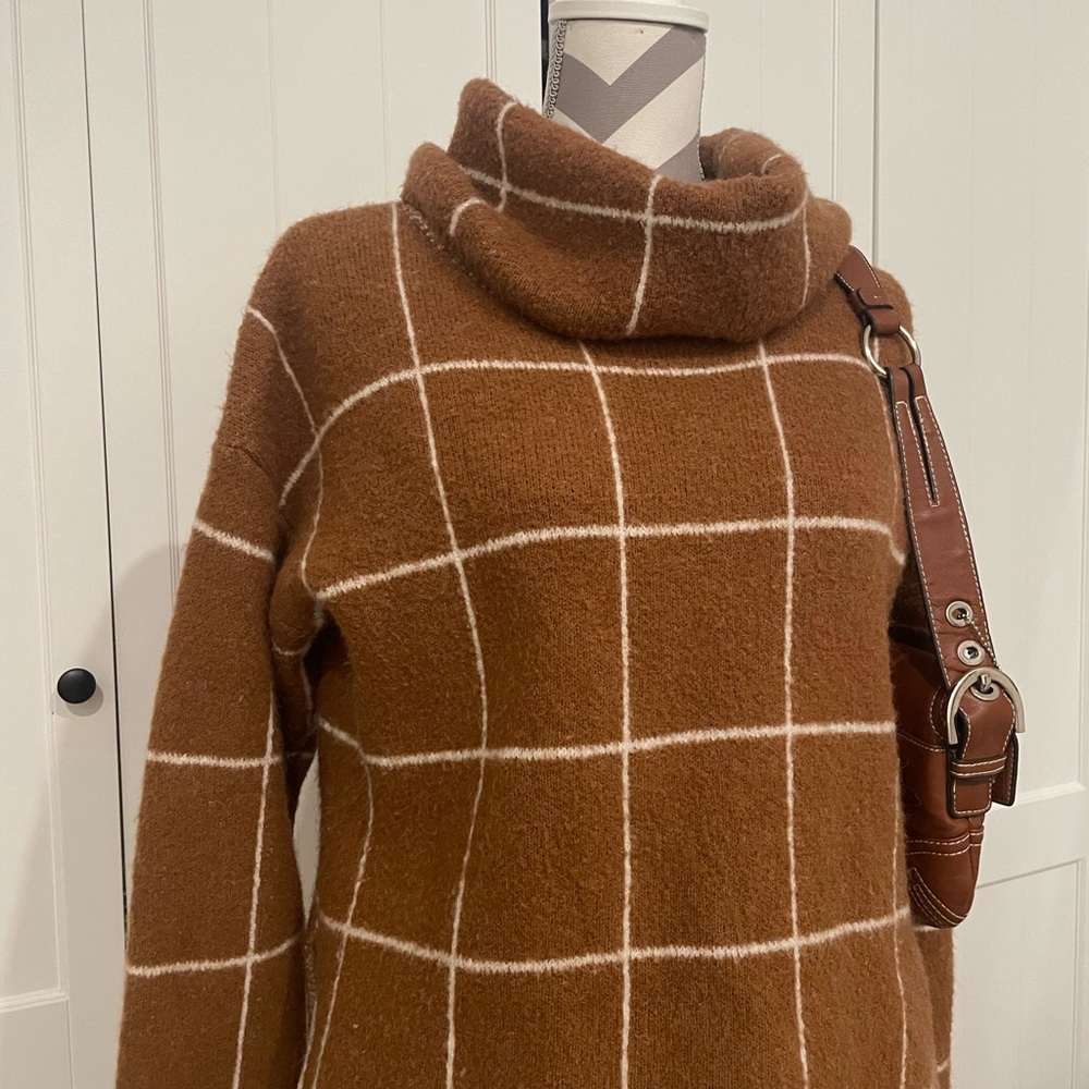 Brown Grid Pattern Women's Sweater - image 2